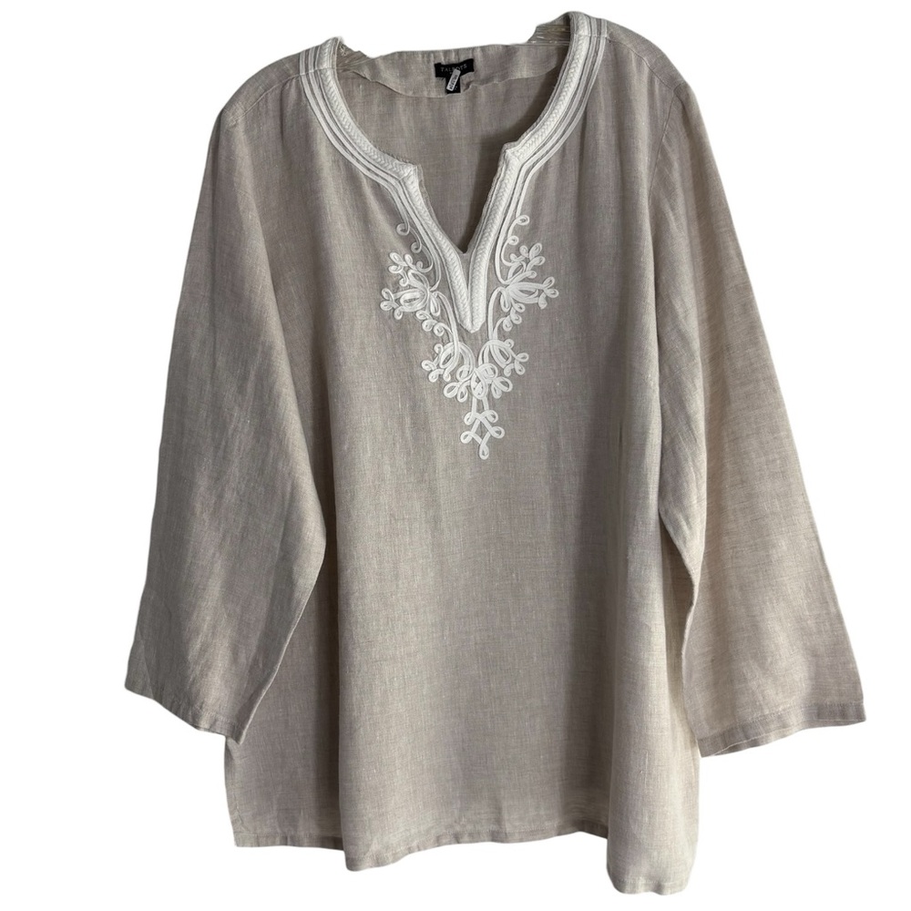 TALBOTS WOMAN 100% Linen Embroidered Beige Tunic Size 1X -- VERY CLASSY!!! - Picture 3 of 10
